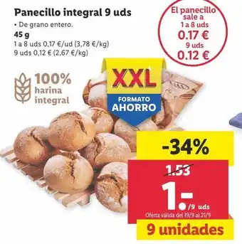 Lidl Panecillo integral 9 uds oferta