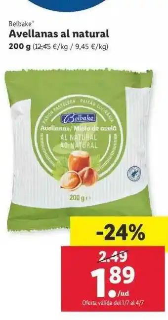 Lidl Belbake Avellanas Al Natural 200g oferta