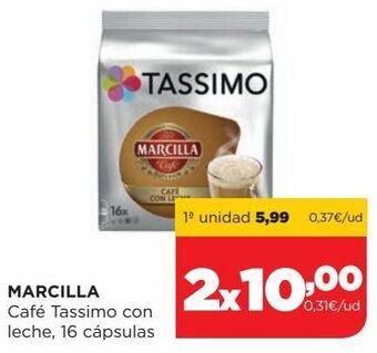Alimerka Marcilla café tassimo con leche, 16 cápsulas oferta