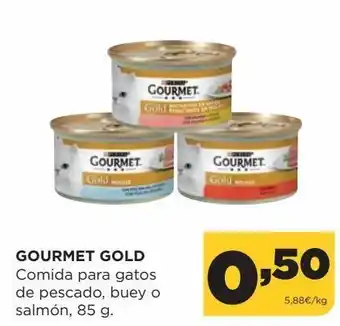 Alimerka Gourmet gold comida para gatos de pescado, buey o salmón, 85 g. oferta