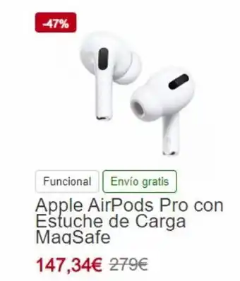 PC Componentes -47% funcional envío gratis apple airpods pro con estuche de carga magsafe 147,34€ 279€ oferta