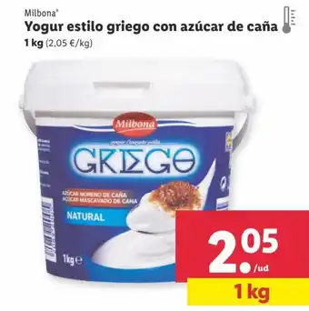 Lidl Milbona Yogur estilo griego con azúcar de caña 1 kg oferta