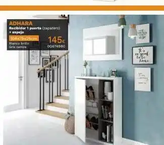 Mi Bricolaje Adhara recibidor 1 puerta (zapatero) + espejo 108x79x25cm blanco brilla gris caniza 145€ og674980 jane oferta