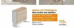 Mi Bricolaje Mesa extensible mesa auxiliar alas abatibles cerrada: 78x77x31cm semiabierta: 78x77x86cm abierta: 78x77x140cm blanco artik oferta