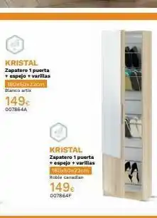 Mi Bricolaje Kristal zapatero 1 puerta + espejo + varillas 180x50x22cm blanco artix 149€ 007864a kristal zapatero 1 puerta + espejo + oferta
