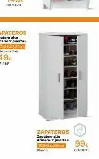 Mi Bricolaje Zapateros zapatero alto armario 2 puertas 108x55x26cm blanco 99€ 0078130 oferta