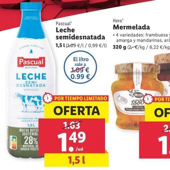 Lidl Leche semidesnatada oferta