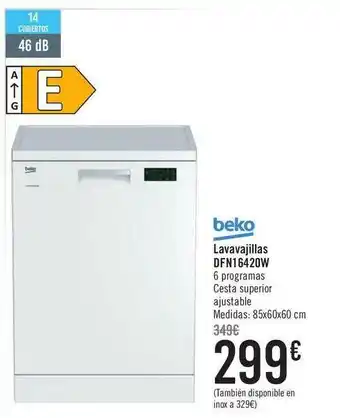 Carrefour Beko Lavavajillas Dfn16420w oferta