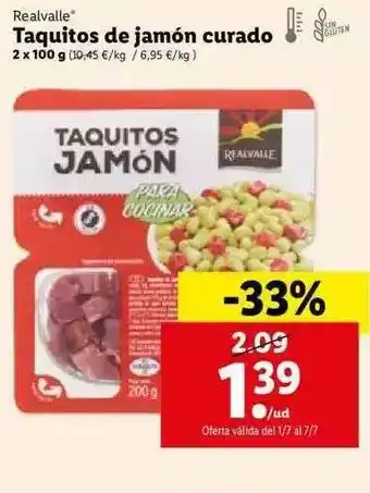 Lidl Realvalle Taquitos De Jamón Curado 2x100g oferta