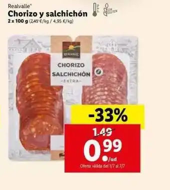 Lidl Realvalle Chorizo Salchichón 2x100g oferta