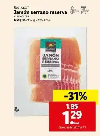 Lidl Realvalle Jamón Serrano Reserva 130g oferta