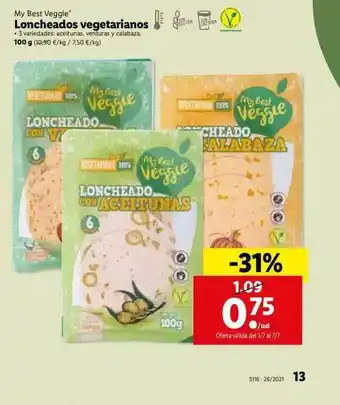 Lidl My Best Veggie Loncheados Vegetarianos 100g oferta