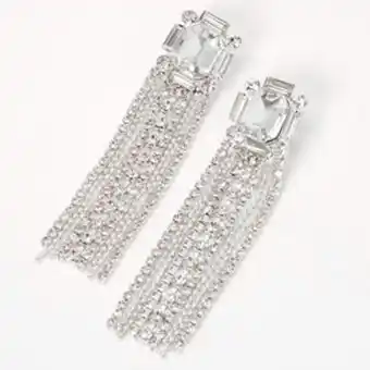 Claire's Rhinestone columns silver 3" linear drop earrings oferta