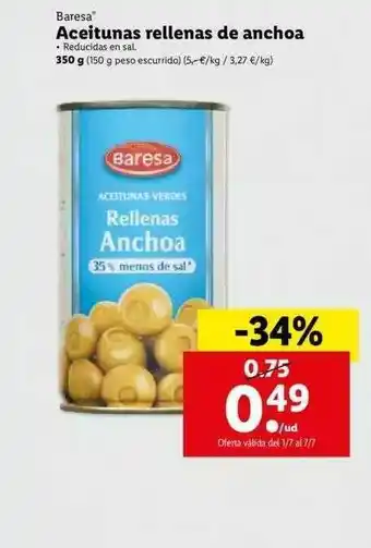 Lidl Baresa Aceitunas Rellenas De Anchoa 350g oferta
