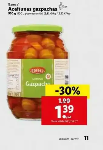 Lidl Baresa Aceitunas Gazpachas 950g oferta