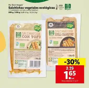 Lidl My Best Veggie Salchichas Vegetales Ecologicas 200g / 230g oferta