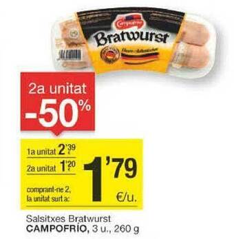 BonpreuEsclat 2a unitat -50% salsitxes bratwurst campofrío oferta