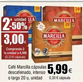 FROIZ 2a unidad -50% café marcilla cápsulas descafeinado intenso o largo oferta