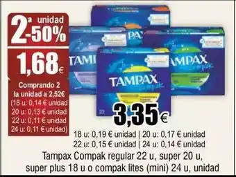 FROIZ 2a unidad -50% tampax compak regular , super super plus o compak lites oferta
