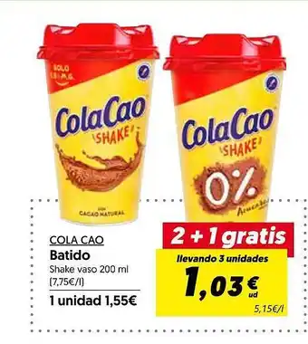 Hiper Usera Cola cao batido shake vaso oferta