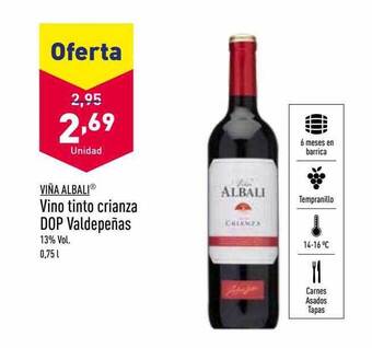 ALDI Viña albali vino tinto crianza dop valdepeñas oferta