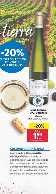 Lidl Vino blanco d.o. valencia viajero oferta