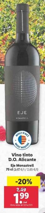 Lidl Vino tinto d.o. alicante eje monastrell oferta