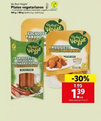 Lidl My Best Veggie Platos Vegetarianos 160g/180g oferta