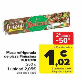 Carrefour 2a unidad -50% masa refrigerada de pizza finíssima buitoni oferta