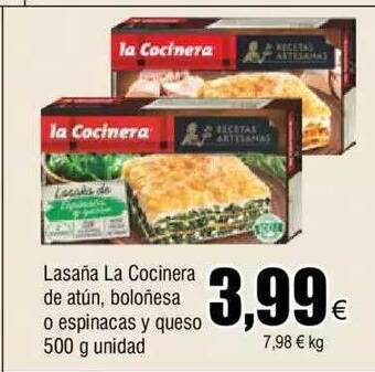 FROIZ Lasaña la cocinera de atún boloñesa o espinacas y queso oferta
