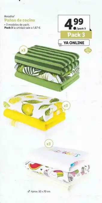 Lidl Meradiso Paños De Cocina Pack 3 oferta