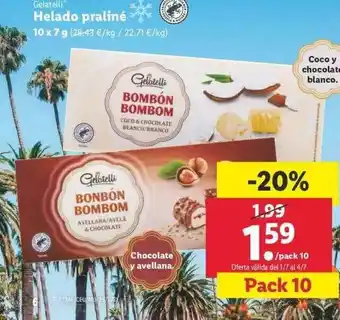 Lidl Gelatelli Helado Praline Pack 10 x 7g oferta