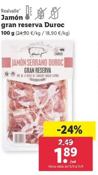 Lidl Realvalle Jamón gran reserva Duroc oferta