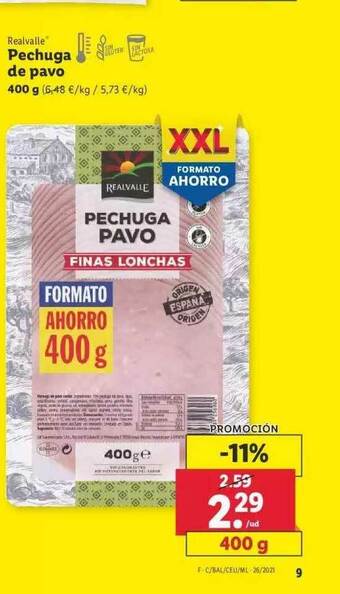 Lidl Realvalle Pechuga De Pavo 400g oferta