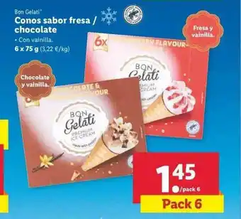 Lidl Bon Gelati Conos Sabor Fresa / Chocolate 6 x 75g oferta