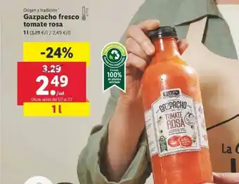 Lidl Gazpacho Fresco Tomate Rosa 1L oferta