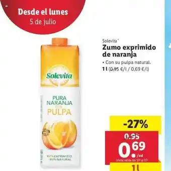 Lidl Solevita Zumo Exprimido De Naranja 1L oferta