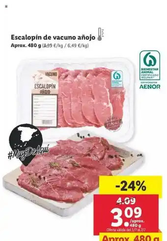 Lidl Escalopín De Vacuno Añojo 480g oferta