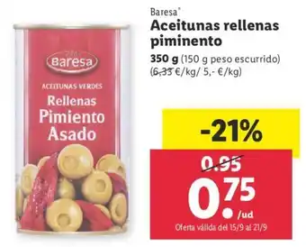 Lidl Baresa Aceitunas rellenas piminento 350 g oferta