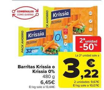 Carrefour 2a unidad -50% barritas krissia o krissia 0% oferta