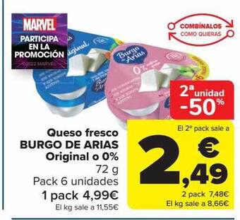 Carrefour 2a unidad -50% queso fresco burgo de arias original o 0% oferta