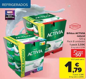 Carrefour 2a unidad -50% bifidus activia natural oferta