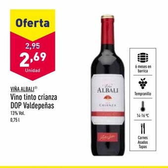 ALDI Viña Albali Vino tinto crianza DOP Valdepeñas oferta