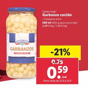 Lidl CAMPO LARGO garbanzo cocido oferta