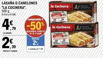 E.Leclerc "LA COCINERA" lasaña o canelones oferta