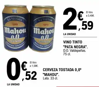 E.Leclerc "MAHOU" cerveza tostada 0,0 oferta