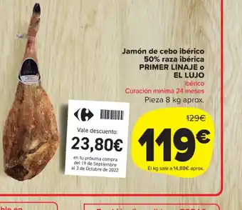 Carrefour Market Primer Linaje o El Lujo Jamón de Cebo Ibérico 50% Raza Ibérica oferta