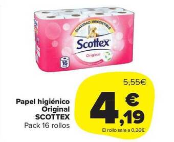 Carrefour Market Papel higiénico original scottex pack 16 rollos oferta