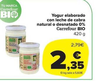 Carrefour Market Yogur elaborado con leche de cabra natural o desnatado 0% carrefour bio oferta