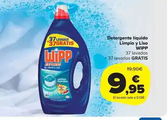 Carrefour Market Detergente líquido limpio y liso wipp 37 lavados + 37 lavados gratis oferta